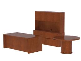 Bow Front Desk with Storage Credenza and Table