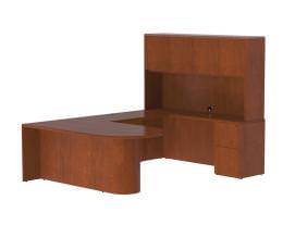 U Shaped Peninsula Desk with Hutch and Drawers