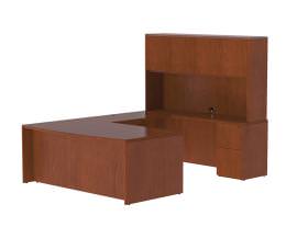 U Shaped Desk with Hutch and Drawers