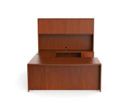 Bow Front U Shaped Desk with Hutch and Drawers