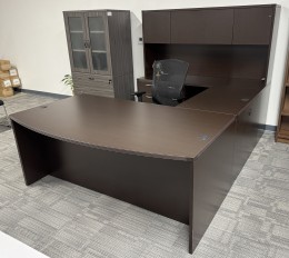 Bow Front U-Shaped Desk with Overhead Storage