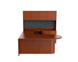 U Shaped Peninsula Desk with Hutch and Drawers