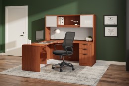 Bow Front L Shaped Desk with Drawers