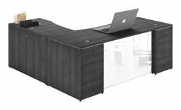 L Shaped Desk with Glass Modesty Panel - Potenza Series