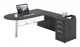 L Shaped Peninsula Desk with Glass Modesty Panel - Potenza