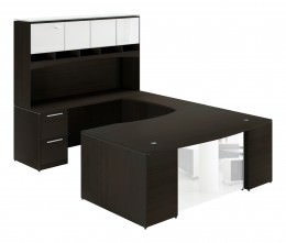 U Shaped Desk with Glass Modesty Panel and Hutch - Potenza Series