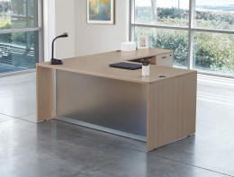 L Shaped Desk with Glass Modesty Panel