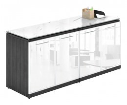 Credenza Storage Cabinet with White Glass Doors and Top