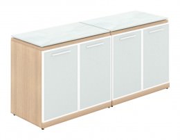 Credenza Storage Cabinet with White Glass Doors and Top - Potenza