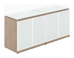 Credenza Storage Cabinet with White Glass Doors and Top