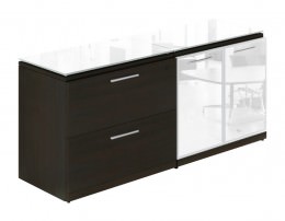 Combo Lateral File Storage Cabinet Credenza with Glass Top