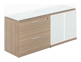 Combo Lateral File Storage Cabinet Credenza with Glass Top