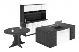 Bow Executive Desk Set with Storage Cabinet and Round Table - Potenza