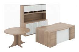 Bow Executive Desk Set with Storage Cabinet and Round Table - Potenza