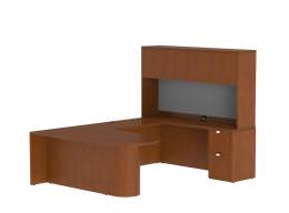 U Shaped Peninsula Desk with Hutch and Drawers