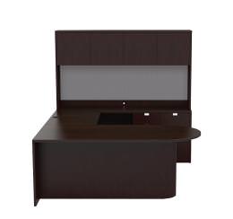 U Shaped Peninsula Desk with Hutch and Drawers