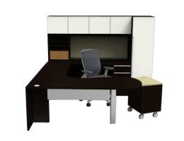 U Shaped Peninsula Desk with Hutch and Storage