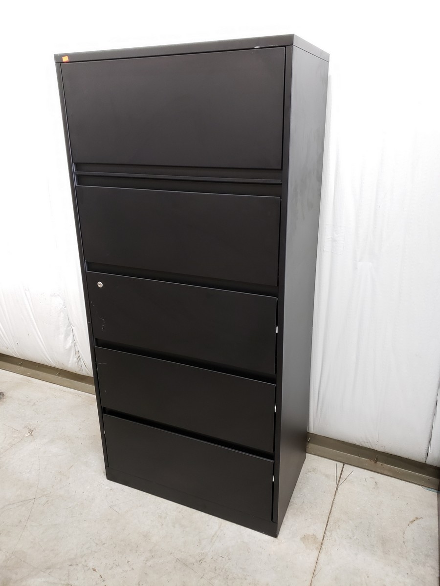 Steelcase Black 5 Drawer Lateral Filing Cabinet 30 Inch Wide