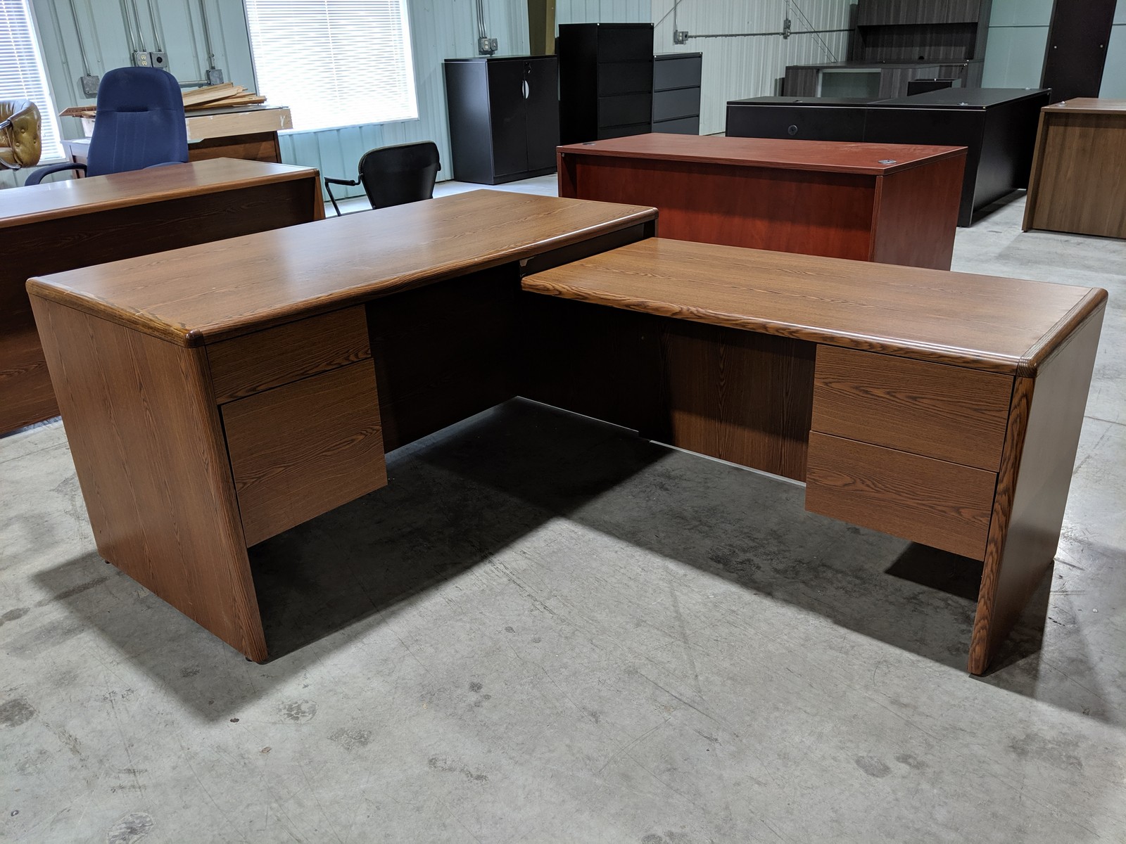 Walnut Laminate L Shaped Desk Right Return Madison Liquidators
