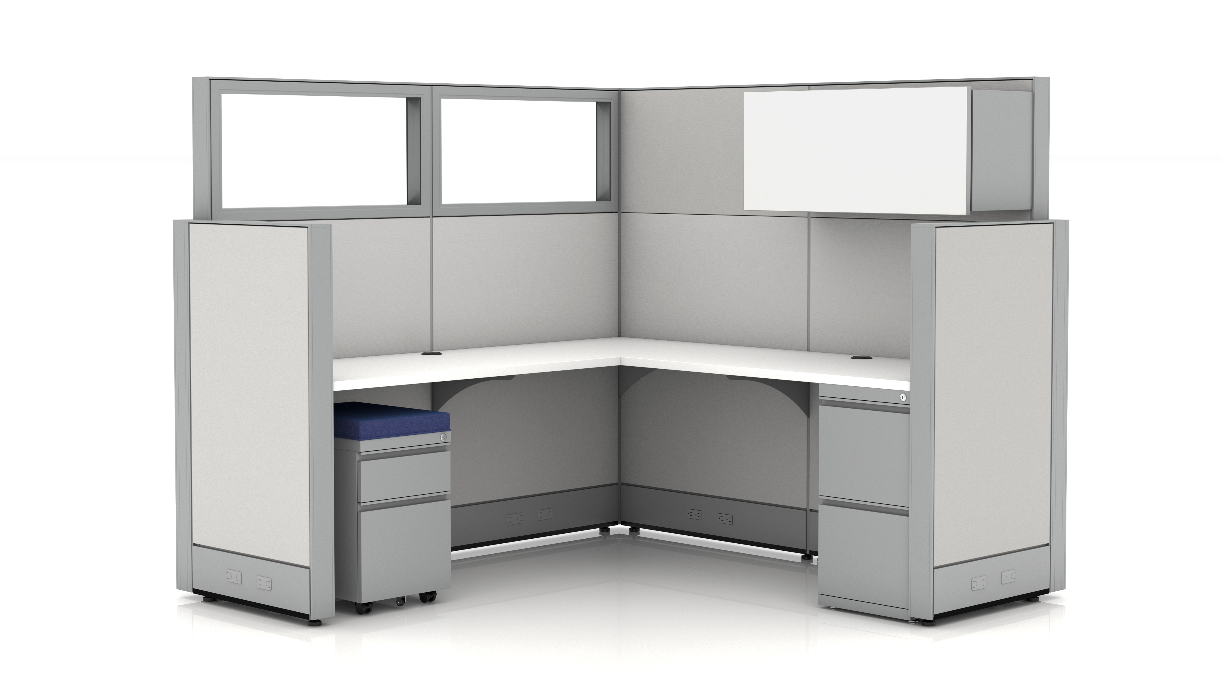 L Shaped Office Cubicle With Drawers And Overhead Storage