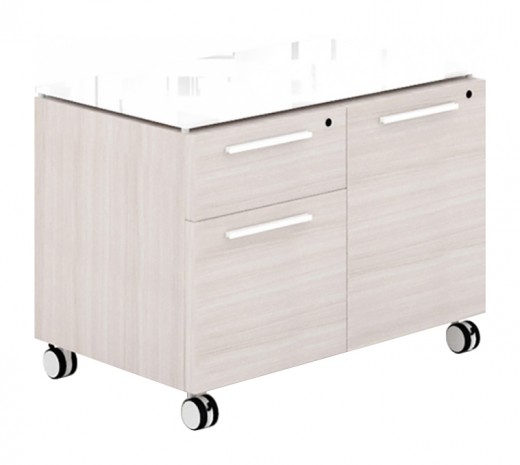 Mobile Combo Storage Unit with White Glass Top