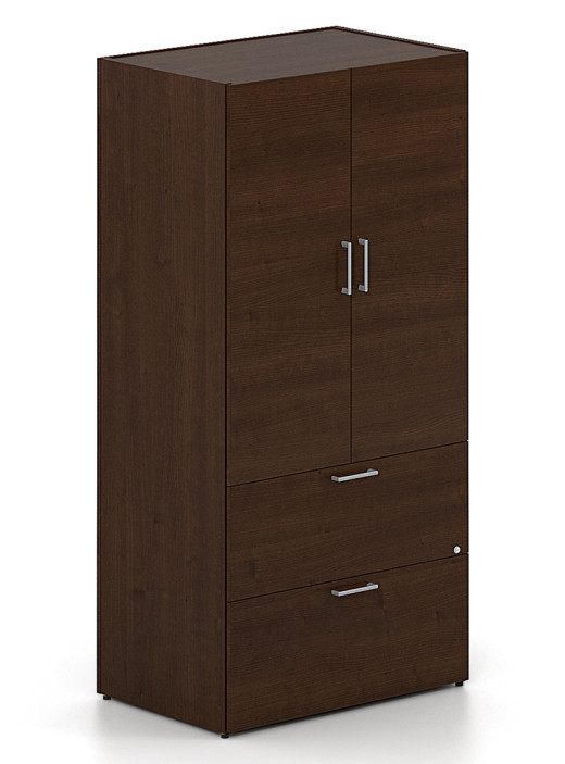 Vertical Storage Cabinet with Lateral File Drawers, Square Silver Handles - 36W x 24D x 73H