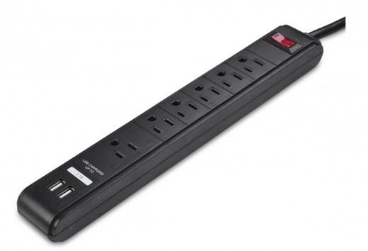 Six Outlet Power Strip with 2 USB Charging Ports