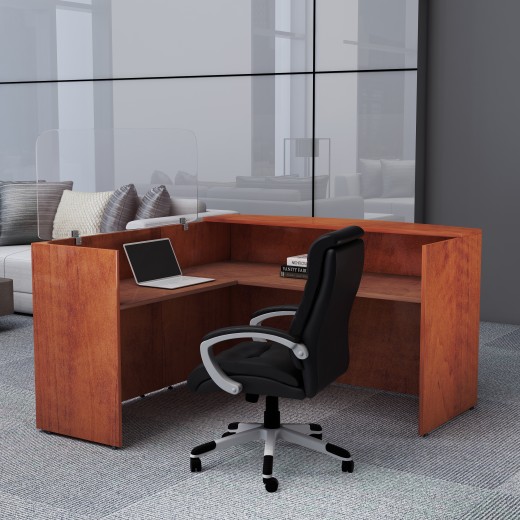 L Shaped Reception Desk with Plexiglass Panel Custom Options