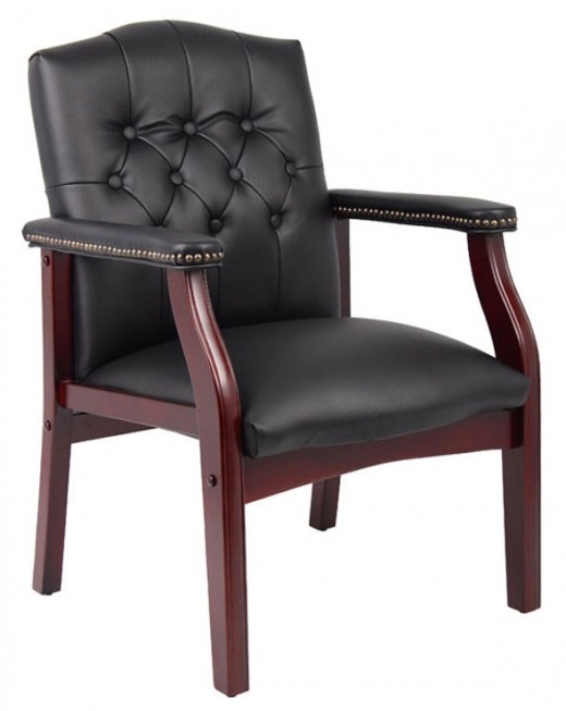 Traditional Black Caressoft Guest Chair W/ Mahogany Finish