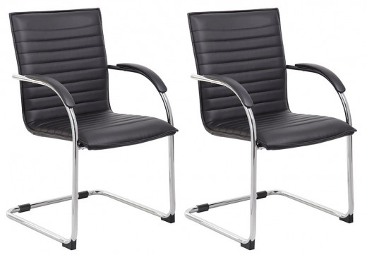 Chrome Frame, Black Vinyl Side Chair, 2 pack