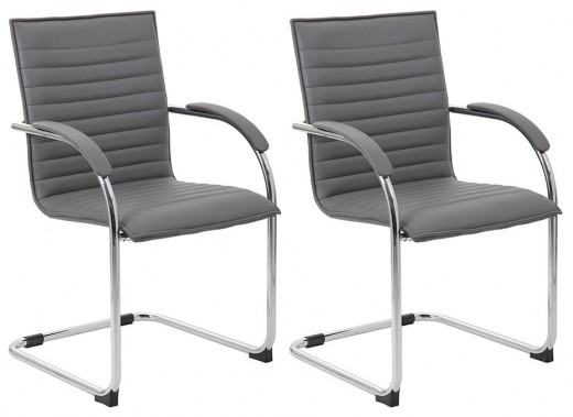 Chrome Frame, Grey Vinyl Side Chair, 2 pack