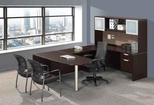 U Shaped Peninsula Desk with Hutch