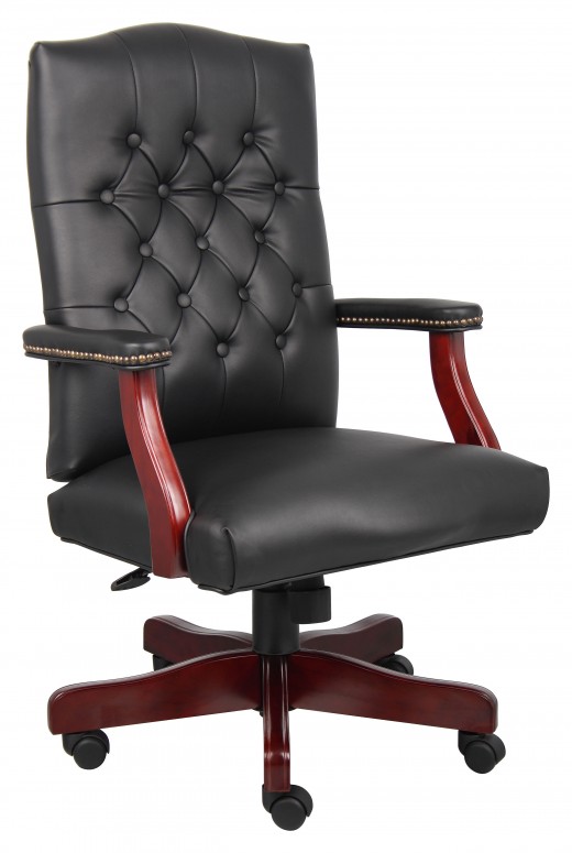 Classic Black Caressoft Chair With Mahogany Finish Frame