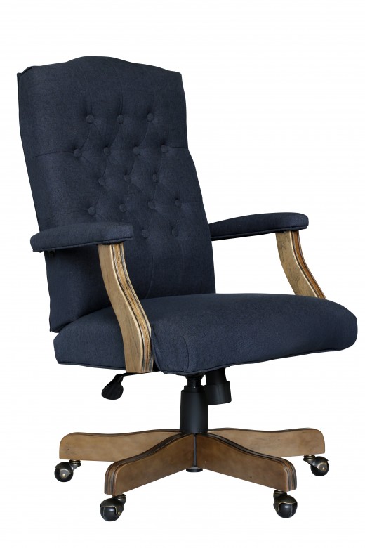 Executive Navy Commercial Grade Linen Chair With Driftwood Finish Frame