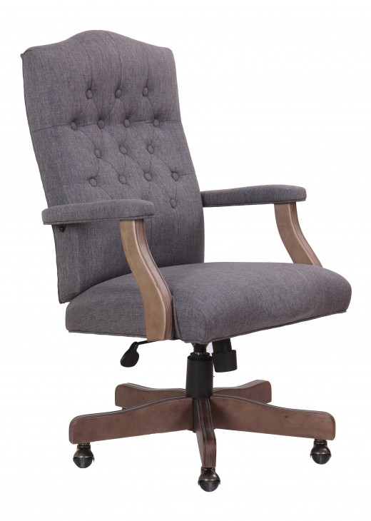 Executive Slate Grey Commercial Grade Linen Chair With Driftwood Finish Frame