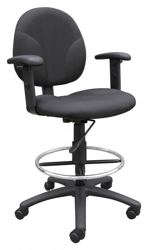 Black Fabric Drafting Stools W/Adj Arms & Footring