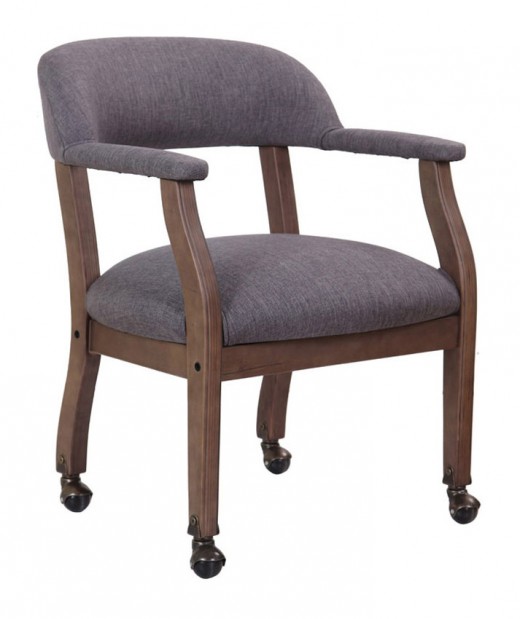 Modern Captain's guest, accent or dining chair in Slate Grade Commercial Grade Linen With Casters