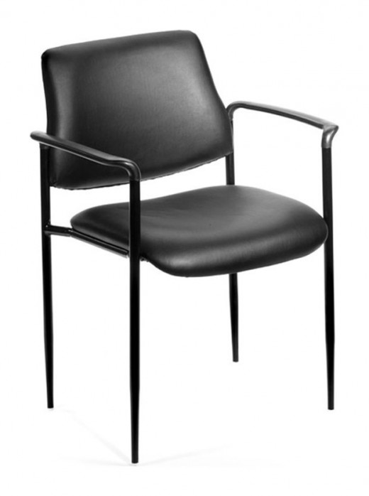 Square Back  Diamond Stacking Chair W/Arm In Black Caressoft