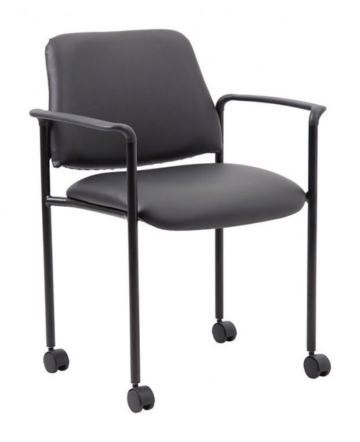 Square Back  Diamond Stacking Chair W/Arm In Black Caressoft