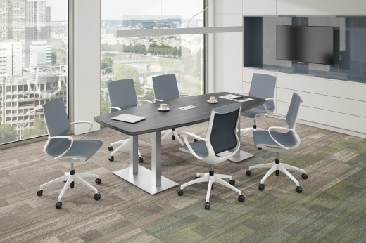 95 x 33-44 Boat Shaped Laminate Conference Table with Brushed Steel Bases