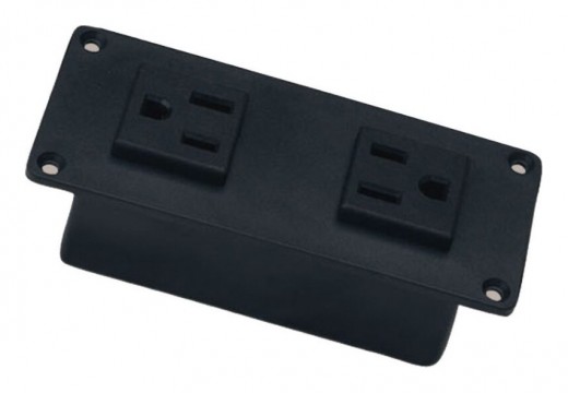 Power Strip, Recess Mount, 10' cord exiting from bottom, Black Finish