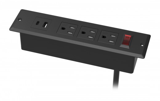 Power Strip, Tamper Resistant/Rotated, Surge Protection, Recess Mount, 10' Cord, Black Finish