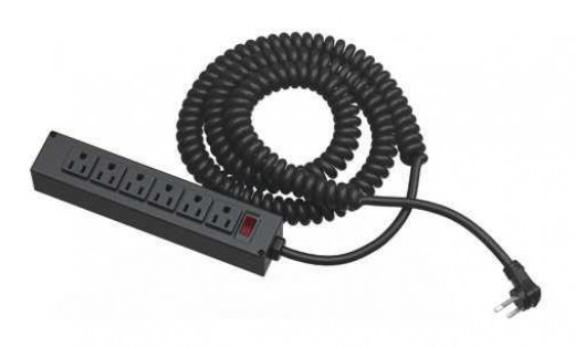 Power Strip, Low Profile, 10' Spiral cord, Black Finish