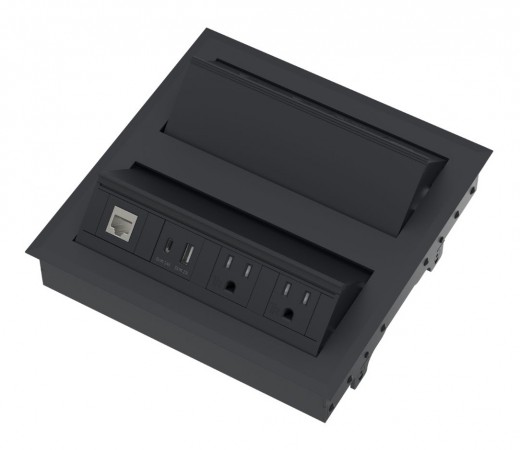 Hide-A-Dock, 4x 120V AC, 2x USB-C, 2x USB-A, HDMI, Ethernet