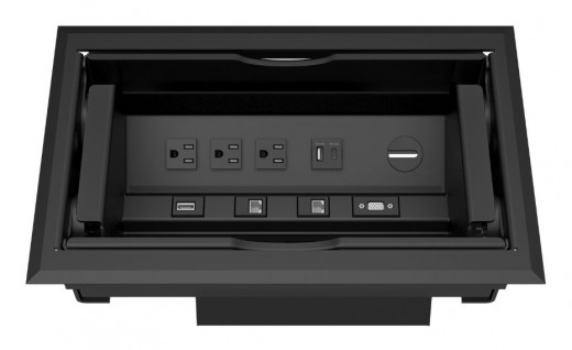 Hide-A-Dock, 6x 120V AC, 2x USB-C, 2x USB-A, HDMI, VGA, Phone, Ethernet