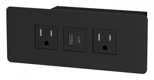 Apollo, Recessed Outlet, Black Faceplate