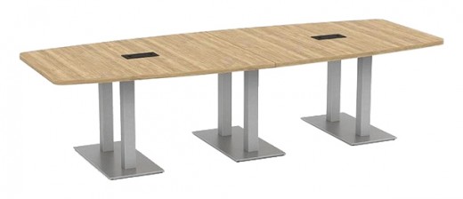 120x33-48 Boat Shaped Laminate Conference Table with Brushed Steel Bases