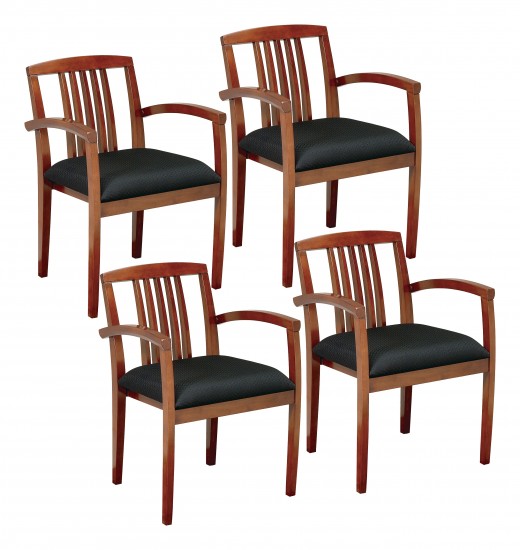 Leg Chair With Wood Slat Back, Light Cherry Finish and Black Fabric