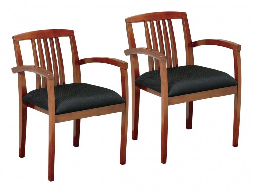 Light Cherry Finish Leg Chair With Upholstered Seat, Wood Slat Back and Black Fabric