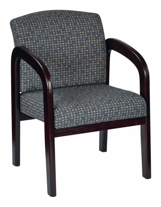 Fabric Mahogany Finish Wood Visitor Chair